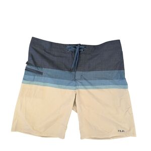 Huk Men's Blue and Tan Swim Shorts